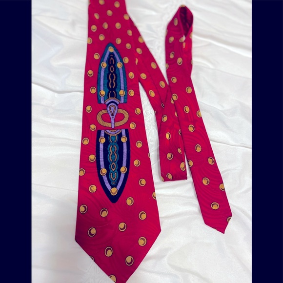 Adolfo Couture man’s red colorful all silk tie - Picture 1 of 3
